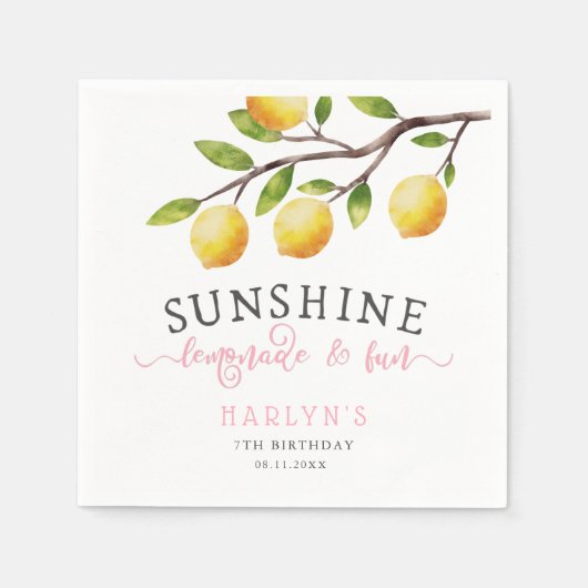 Lemon Theme Girl Birthday Party Napkins Serviette (Vorderseite)