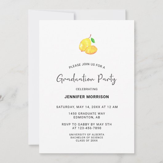 Lemon Theme Graduation Party Boho Moderner Chic Einladung (Vorderseite)