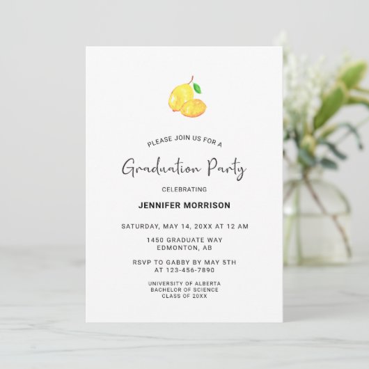 Lemon Theme Graduation Party Boho Moderner Chic Einladung (Stehend Vorderseite)