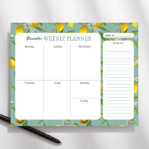 Lemon Theme Personalisiert Weekly Planer Pad