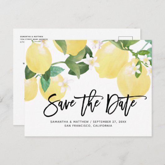 Lemon Theme Summer Wedding Save the Date Postkarte (Vorne/Hinten)