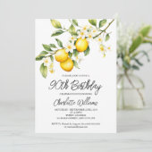 Lemon Theme Watercolo 90. Geburtstagsparty Einladung (Stehend Vorderseite)