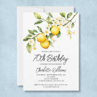 Lemon Theme Watercolor 70. Geburtstagsparty Einladung