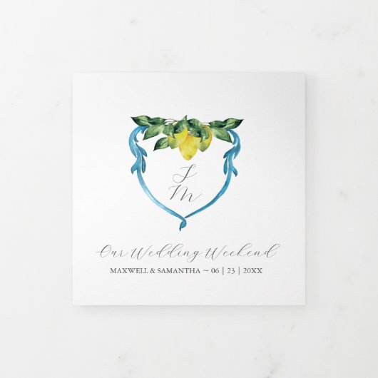 Lemon Theme Wedding Day Schedule  Dreifach Gefaltete Ankündigung (Cover)