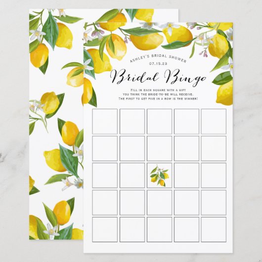 Lemon Themed Brautparty Bingospiele, (Vorne/Hinten)