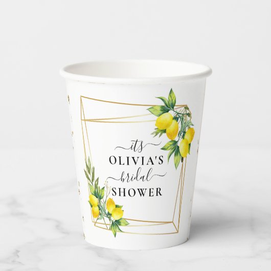 Lemon Themed Geometric Brautparty Paper Cups Pappbecher (Rückseite)