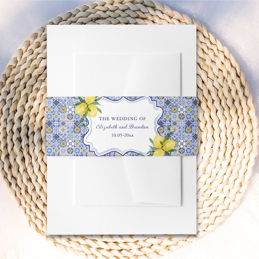 Lemon-Themed Mediterranean Tile Wedding Einladungsbanderole