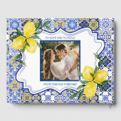 Lemon-Themed Mediterranean Tile Wedding Gästebuch (Rückseite)