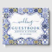 Lemon-Themed Mediterranean Tile Wedding Gästebuch (Vorderseite)