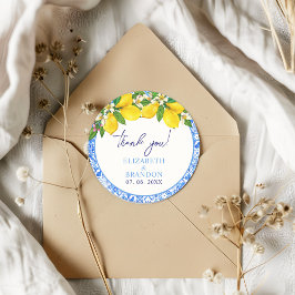 Lemon-Themed Mediterranean Tiles Wedding Runder Aufkleber