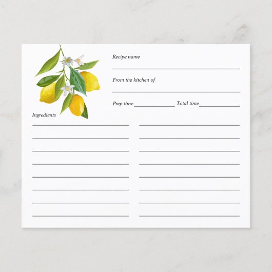 Lemon themed, Rezept Karte personalisiert (Vorderseite)