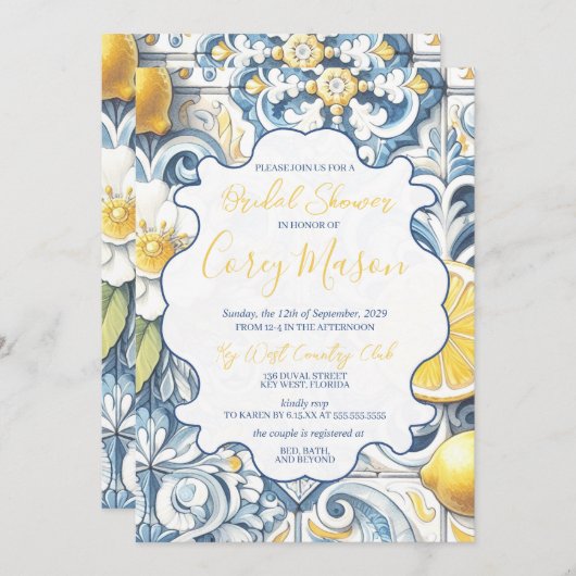 Lemon Tile Brautparty Einladung (Vorne/Hinten)