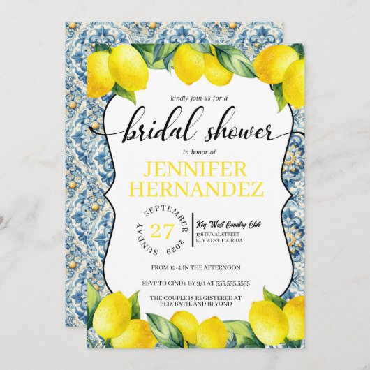 Lemon Tile Brautparty Einladung (Vorne/Hinten)