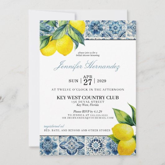 Lemon Tile Bridal Dusche Einladung (Vorderseite)