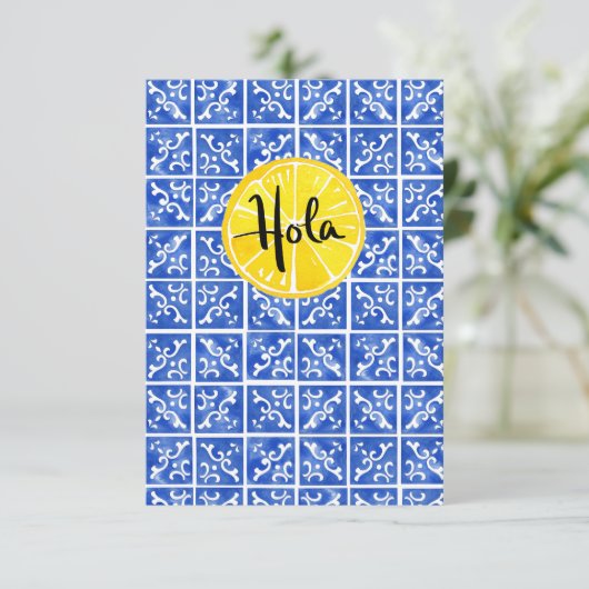 Lemon & Tile Hello in Spanish: "Hola card" Dankeskarte (Stehend Vorderseite)