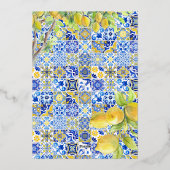 Lemon Tiles | Sommerhochzeit im Mittelmeer Folieneinladung (Rückseite)