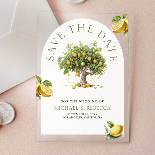 Lemon Tree Arch Wedding Save the Date Acryleinladungen