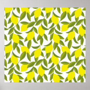 Lemon Tree Art: Gelbe Zitrusfrüchte Nahtlose Muste Poster