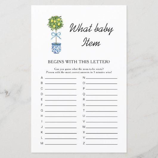 Lemon Tree Baby Shower Game (Vorderseite)