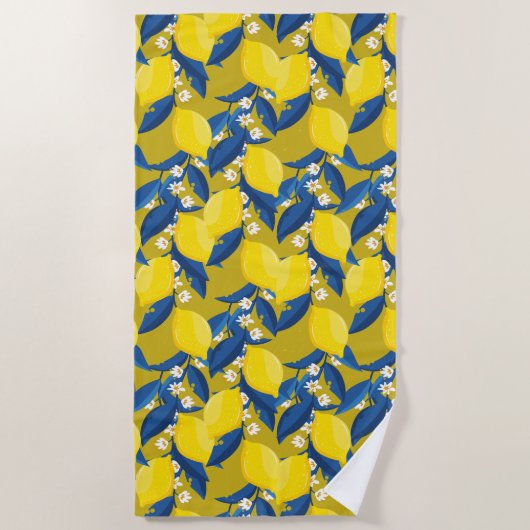 Lemon Tree Blooming Pattern Beach Handtuch (Vorderseite)