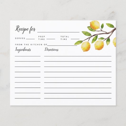 Lemon Tree Brautparty Rezept Karte (Vorderseite)