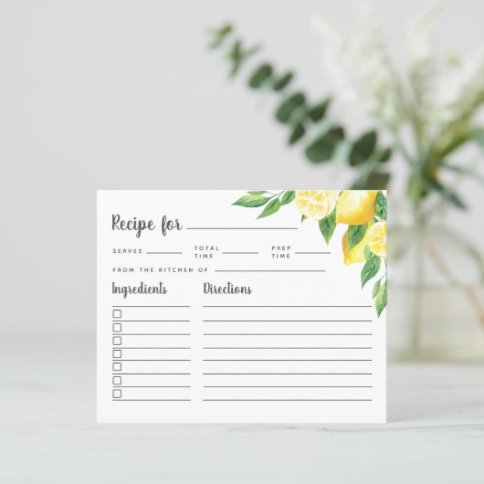 Lemon Tree Brautparty Rezept Karte (Stehend Vorderseite)