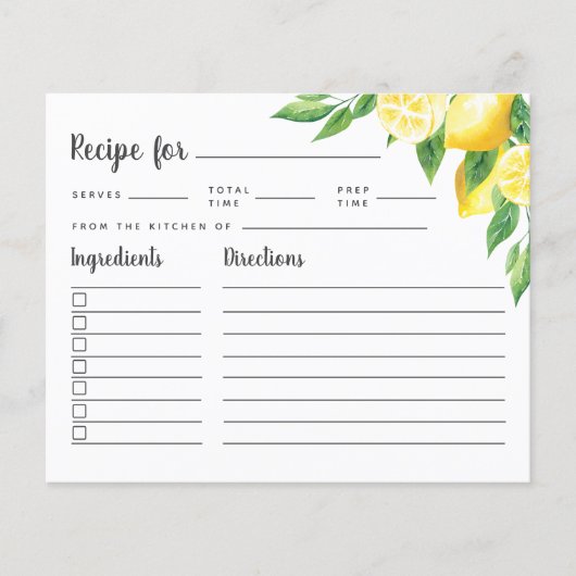Lemon Tree Brautparty Rezept Karte (Vorderseite)
