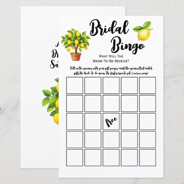 Lemon Tree Citrus Brautparty Bingo Party Game (Vorne/Hinten)