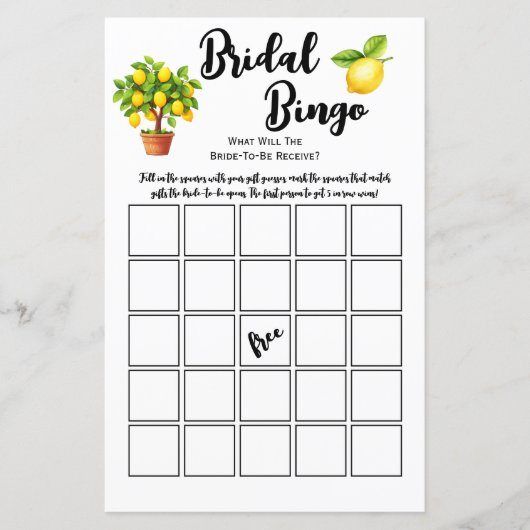 Lemon Tree Citrus Brautparty Bingo Party Game (Vorderseite)