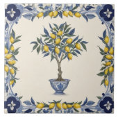 Lemon Tree in Blue and White Pot Lemons Border Fliese (Vorderseite)