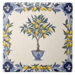 Lemon Tree in Blue and White Pot Lemons Border Fliese