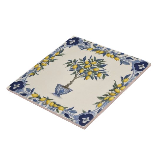 Lemon Tree in Blue and White Pot Lemons Border Fliese (Seite)