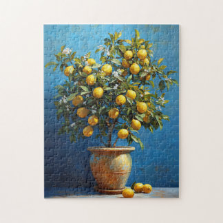 Lemon Tree in Clay Pot mit Blüten Puzzle