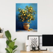 Lemon Tree in Clay Pot with Blossoms Poster (Heimbüro)