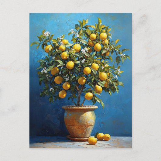 Lemon Tree in Clay Pot with Blossoms Postkarte (Vorderseite)