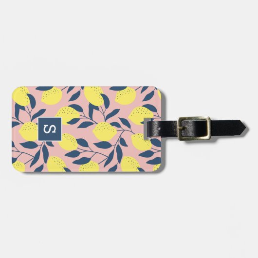 Lemon Tree Modern Fruchtmuster Monogram Gepäckanhänger (Vorderseite horizontal)