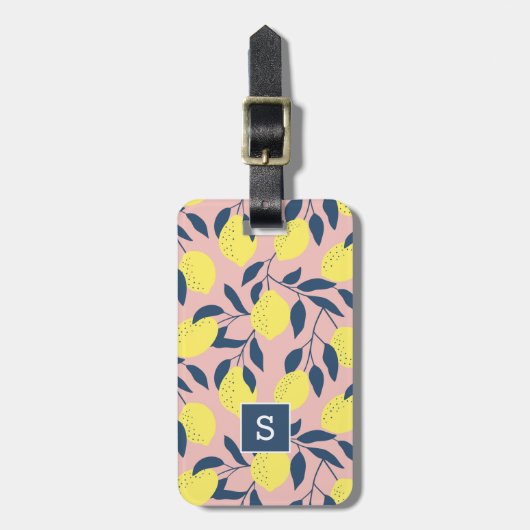 Lemon Tree Modern Fruchtmuster Monogram Gepäckanhänger (Vorderseite vertikal)
