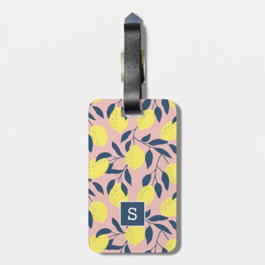 Lemon Tree Modern Fruchtmuster Monogram Gepäckanhänger (Rückseite vertikal)
