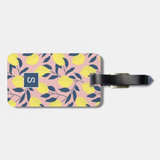 Lemon Tree Modern Fruchtmuster Monogram Gepäckanhänger (Rückseite horizontal)