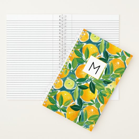 Lemon Tree Monogram INITIAL Frische Farben Spaß Notizblock (Innen)