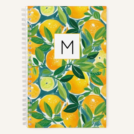 Lemon Tree Monogram INITIAL Frische Farben Spaß Notizblock (Vorderseite)