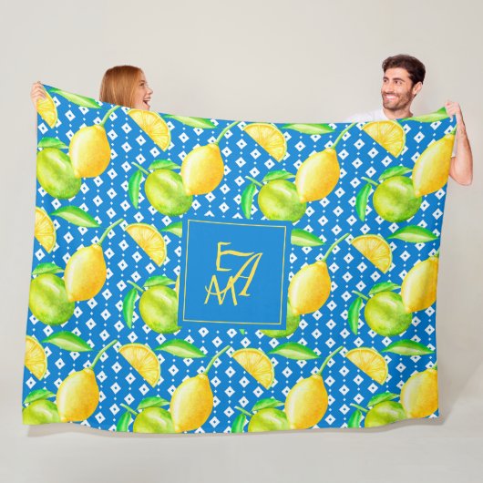 Lemon Tree Ocean Blue MONOGRAM Hochzeitsgeschenk Fleecedecke (Beispiel)
