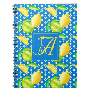 Lemon Tree Ocean Blue MONOGRAM Newlyweds Wedding Notizblock