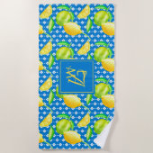 Lemon Tree Ocean Blue MONOGRAM Newlyweds Wedding Strandtuch (Vorderseite)
