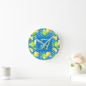 Lemon Tree Ocean Blue MONOGRAM Runde Wanduhr (Zuhause)
