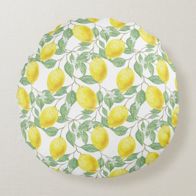Lemon Tree Pattern Rundes Kissen (Vorderseite)