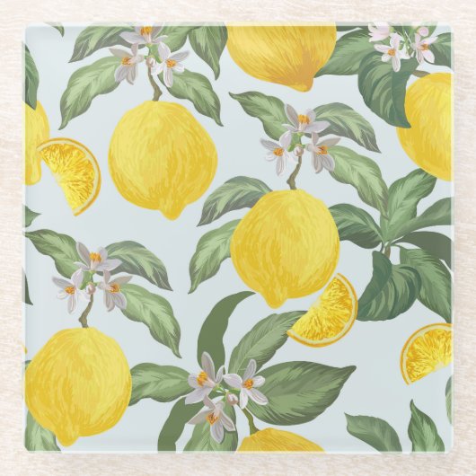 Lemon Tropical Frucht Vintages Muster Glasuntersetzer (Vorderseite)