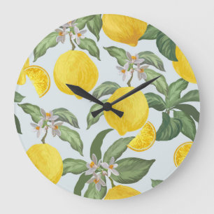Lemon Tropical Frucht Vintages Muster Große Wanduhr