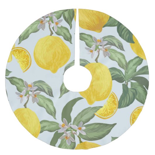 Lemon Tropical Frucht Vintages Muster Polyester Weihnachtsbaumdecke (Vorderseite)