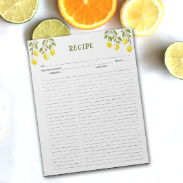Lemon Tropical Kulinarische Rezepte Notepad Notizblock